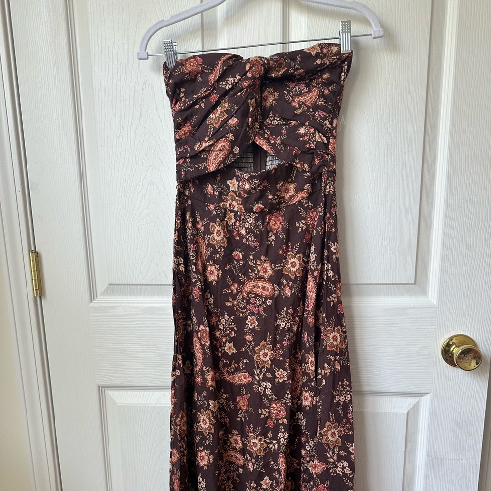 Trixxi Strapless Floral Dress in Brown and Pink